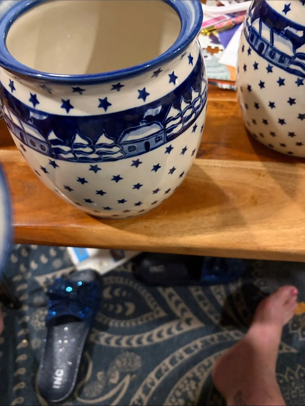 Polish Pottery Manufaktura 2 liter winter village with stars canister ceramic